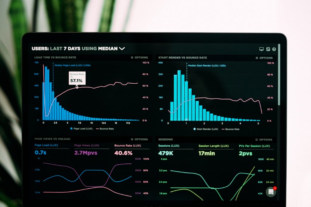 Graph of performance analytics on a laptop screen